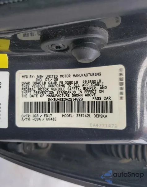 2010 Toyota Corolla Base из США, поврежденный, VIN 1NXBU4EE0AZ214629